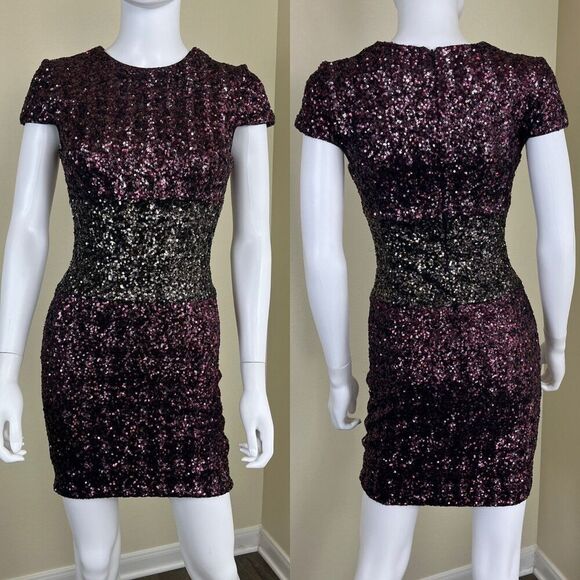 Dress The Population Women's Size S Tabitha Colorblack Sequin Mini Bodycon Dress - Picture 1 of 17